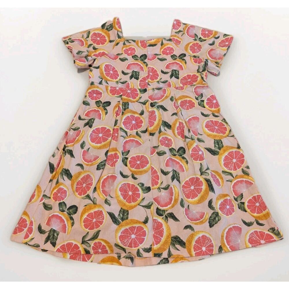 GB Girls Dress Short Sleeve Grapefruit Orange Citrus Print Square Neck Size 12 - Picture 2 of 7
